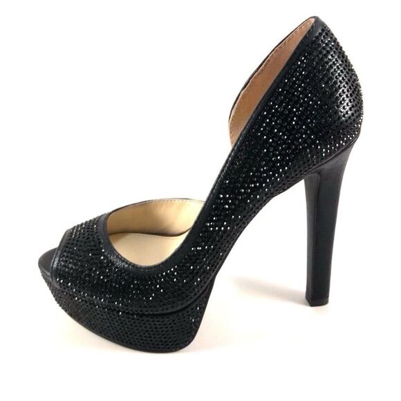 ♥️ Jessica Simpson Black Rhinestone Peep-Toe d’Orsay Pumps - Picture 6 of 13